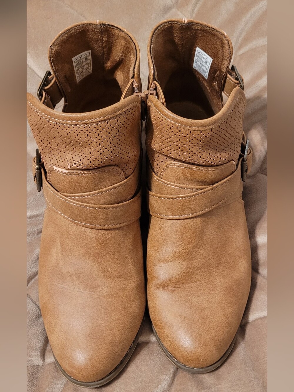 Rocket Dog Tan Perforated Ankle Booties with Wrap Strap